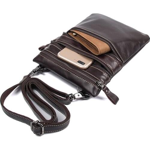 New Leather Mens Messenger Bag Retro Cowhide Compact Multi-layer Zipper Shoulder Bag Fashion Diagonal Bag