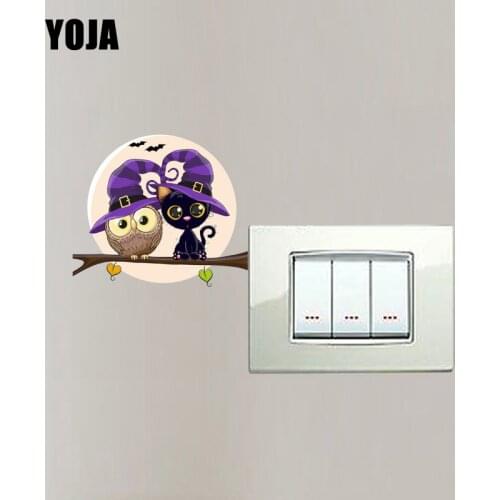 YOJA Lovely Owls And The Cat Decor Switch Sticker Wall Room Personalized Bedroom 10SS0017