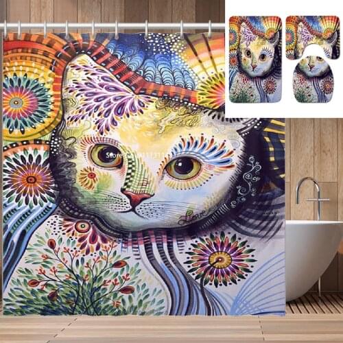 3D-printed Bathroom Shower Curtain Bathroom Decor Waterproof Mildew Shower Curtain Non-slip Bath Mat Toilet Mat