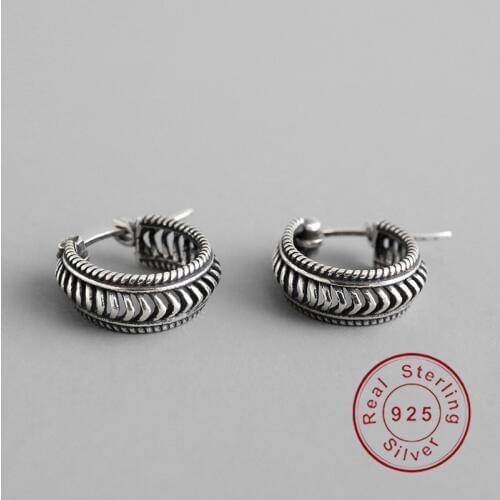 Vintage 925 Sterling Silver Geometric Wave Circle Clip Earrings Punk Women Jewelrly Fashion Girl Female Accessories Brincos