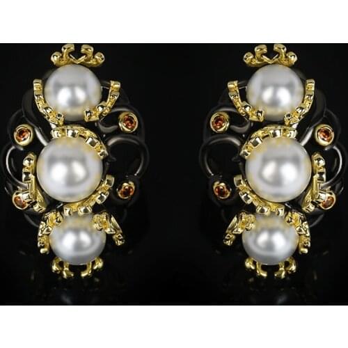 CIZEVA Ladies Baroque Freshwater Pearls Earrings Ethnic Style Black Gold Temperament Cocktail Party Stud Earring Gift