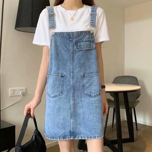 Denim Strap Dress Women 2021 Summer New Korean Style Sleeveless Spaghetti Strap Casual A Line Dress Girl Student Sundress