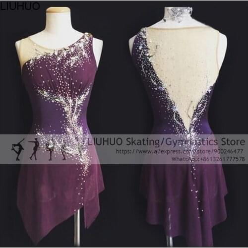 Girls Womens Ice Figure Skating Dress Purple Performance Wear Kids Competition Rhythmic Leotards Child