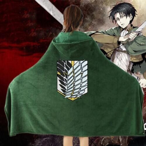 Attack on Titan Winter Thick Blanket Hoodie Ackerman Warm Shawl Cloak Flannel Wearable Blankets Anime Cosplay Adult Costume
