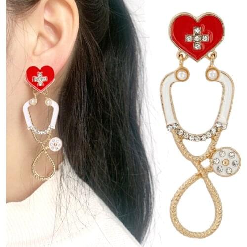 1 Pair Earrings Jewelry Heart Cross Stethoscope Earrings for Women Drop Earrings Medical Trendy Earring Doctor Nurse Gift