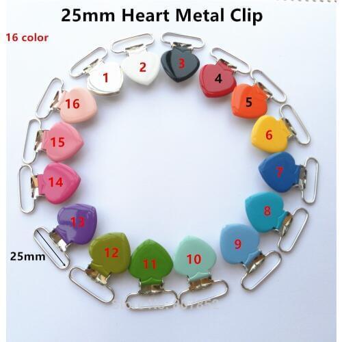 1000pcs/lot 1''25mm heart metal baby dummy pacifier holder chain clips suspender soother plastic insert clips LEAD NICKLE Free
