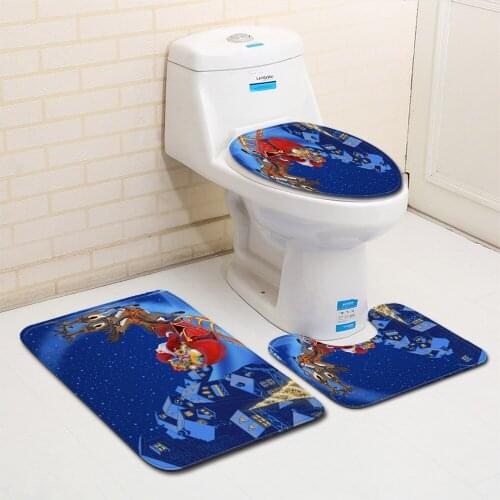 Merry Christmas Toilet Seat Cover Water Absorption 3Pcs Set Carpets Decoration Home Bathroom Anti-Slip Floor Mats Printing Rug