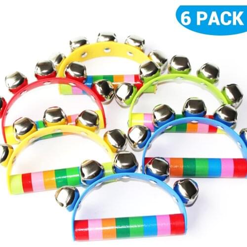 6 PCS Random Color Rainbow Handle Wooden Bells Jingle Stick Shaker Rattle Baby Kids Children Musical Instrument Toys