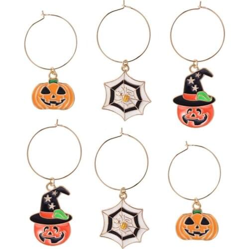 6Pcs Party Wine Glass Charms Rings Halloween Themed Glass Drink Markers Tags Kitchen Table Decorations Wine Glass Marker