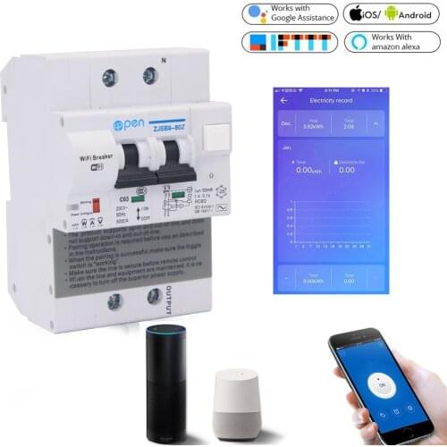 WIFI Smart RCBO residual current circuit breaker with Energy Monitoring compatible with Alexa ,Google Home for Smart Home RS485