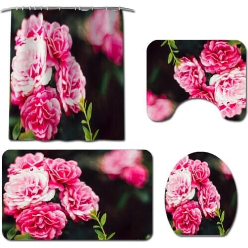 Flowers Shower curtain Bathroom Carpet Toilet Bath Mats Set Non Slip Pad Tapis Salle De Bain Alfombra