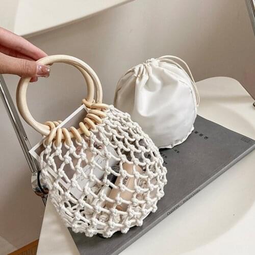 Summer Beach Handbags for Women Hollow Woven Straw Bag Purses and Handbags Luxury Designer Bucket Shape Bag de luxe femme Z105