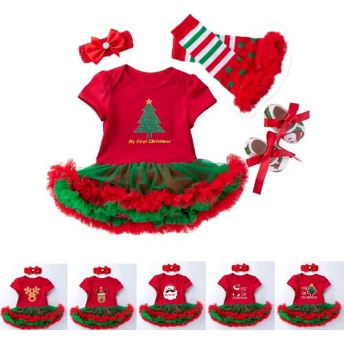0-24 Months Christmas Day Infant Toddler Baby Girl Short Sleeve Romper Dress Suit-Kids Clothes Petticoat-Santa Festival Sets