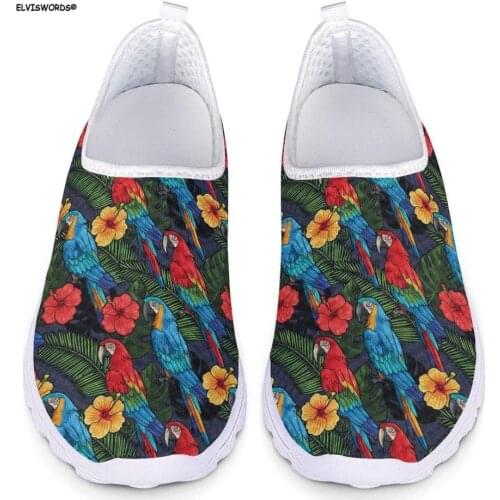 ELVISWORDS Floral Parrot Bird Pattern Women Flats Shoes Woman Casual Sneakers Spring Summer Ladies Comfortable Mesh Womens 2020