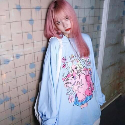 Harajuku Kawaii Graphic Tees Women Clothes Japanese Streetwear Cartoon T Shirt Purple Cute Woman TShirt 2021 Summer Y2k Tops