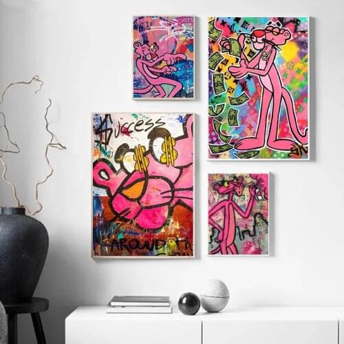 Graffiti Art Pink Panther Colourful Posters and Prints Canvas Painting Cuadros Street Wall Art Pictures for Living Room Decor