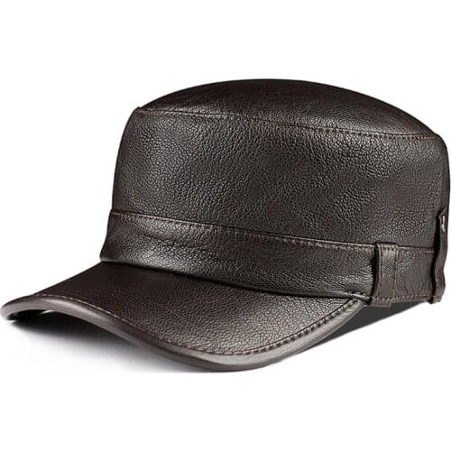 Genuine Goatskin Leather Brand Caps Genuine Leather Hat Army Military Hats New Simple Fashion Women men Flat Cap Snapback Cap