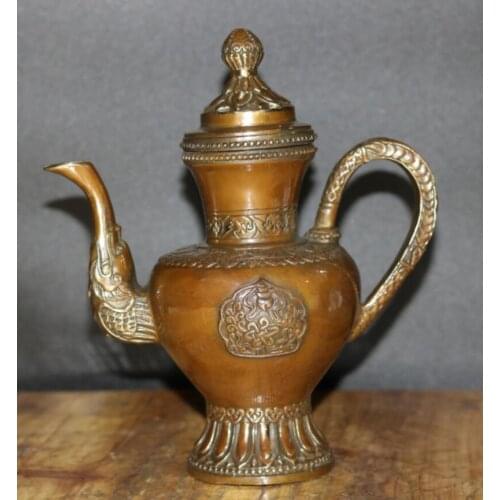 China brass archaize Dragon head teapot crafts statue