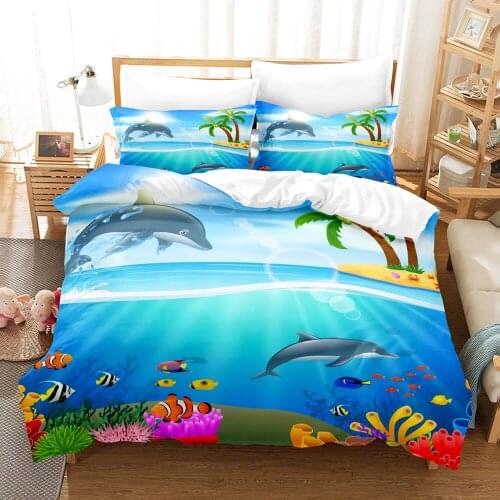 Dolphin Shark Bedding Set Single Twin Full Queen King Size Ocean Fish Bed Set Childrens Kid Bedroom Duvetcover Sets 3D Print 03