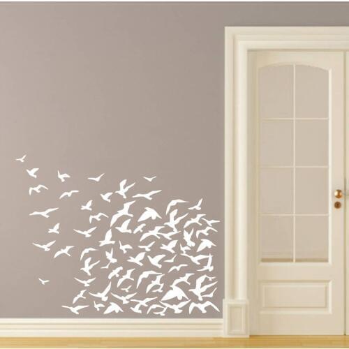 Beautiful Flock Of Flying Birds Seagulls Tropical Ocean Beach Wall Decals Vinyl Stickers Silhouette Removeable Mural Decor S-121