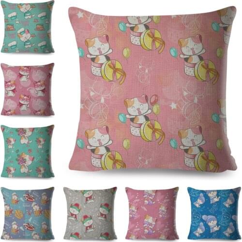 Colorful Cartoon Pet Cat Cushion Cover Decor Patchwork Animal Pillow Case Polyester Pillowcase for Children Room Sofa Home