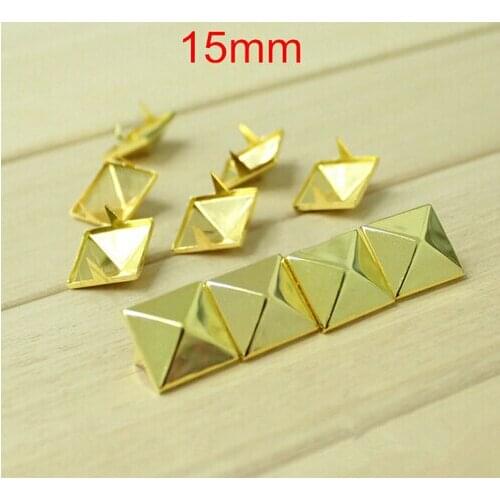 Free Shipping - 100 pcs of 15*15mm Big Square Pyramid Metal Claw Rivet Gold Color Spike Studs DIY Accessories
