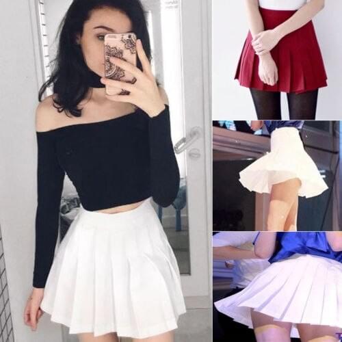 Summer Women Skirts Women Ladies Tennis Sexy Pleated Mini Skirt Sexy Solid Preppy Style Pleated Short Skirt