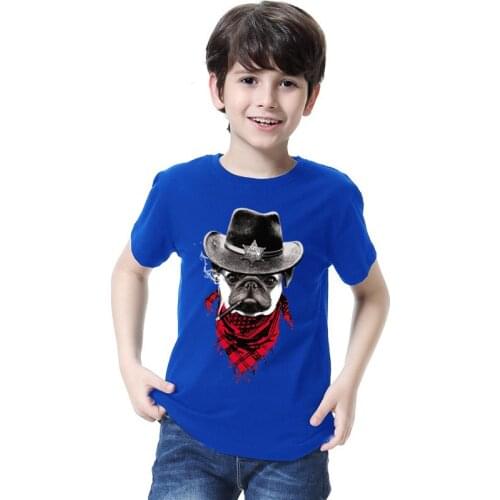 Summer Kids Funny Cotton t-shirt Dog Police Print Cartoon t Shirt Boys short sleeve Husky Pet Print Shirt