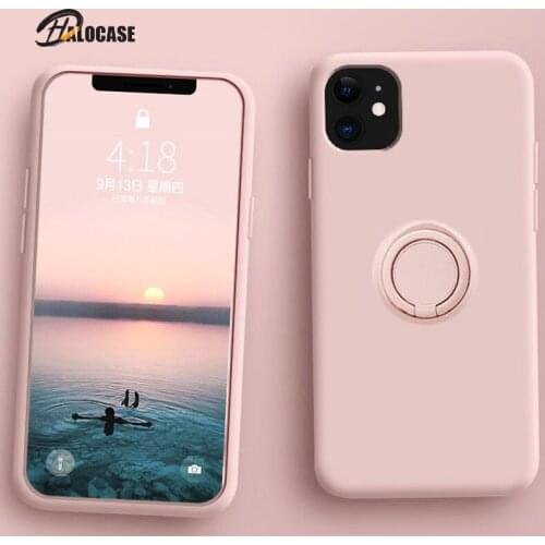 Luxury soft liquid silicone case for iphone 11 pro max xs x 7 8 6s 6s xr ring holder thin cover iphone11 pro iphonex case