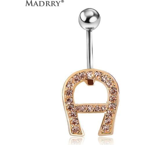Madrry Illuminati Letter Shape Navel Belly Button Rings For Women Beach Bikini Holiday Sexy Body Jewelry Crystal Belly Piercings