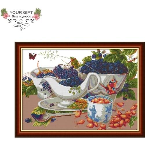 Joy Sunday J461 Wild Fruit Afternoon Tea 14CT 11CT Counted and Stamped Wild Fruit Afternoon Tea Joy Sunday Cross Stitch Kits