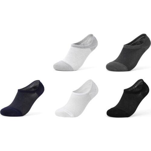 5 pairs/lot Men Bamboo Fiber Socks Invisible No Show Boat Socks Breathable Short Non-slip Sock Casual Business Soft Mens Socks