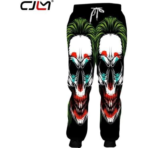 CJLM Mens Novel Sweatpants 3D Printed Clown Skull Horror Pants Handsome Hip Hop Man Gothic Glitter Trousers