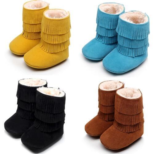 Solid Fringe Baby Boys Snow Boots Winter Children Shoes Fur Warmer Newborn First Walkers 0-3year Girls Moccasins Suede Bebe Shoe