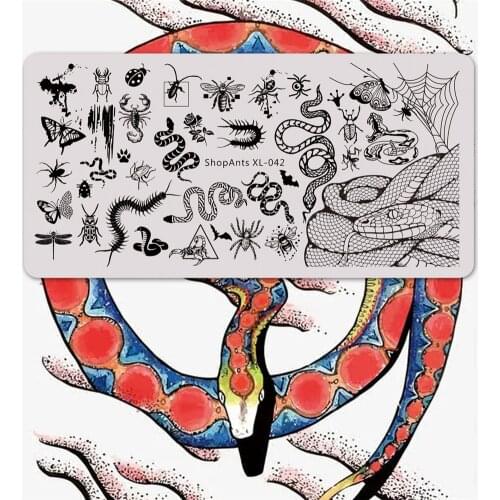 6*12cm Nail Stamping Plates Animal Snake Insect Spider Scorpion Stencil Stainless Steel for Printing Nail Art Image Plate XL-042