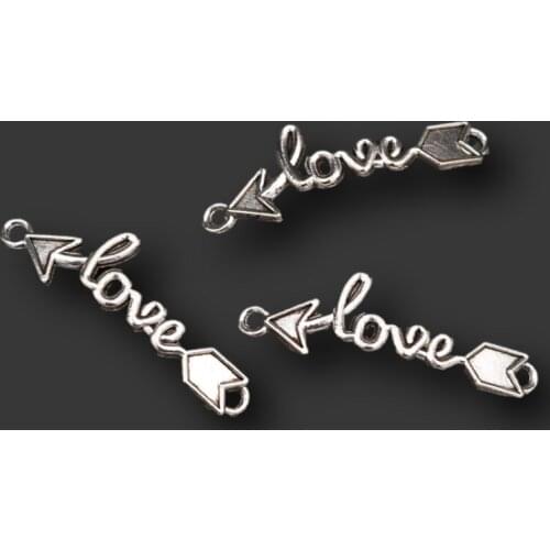 WKOUD 10pcs Silver Color Cupid Arrow Charm Vintage Bracelet Necklace DIY Metal Jewelry Alloy Connector 39*14mm A445