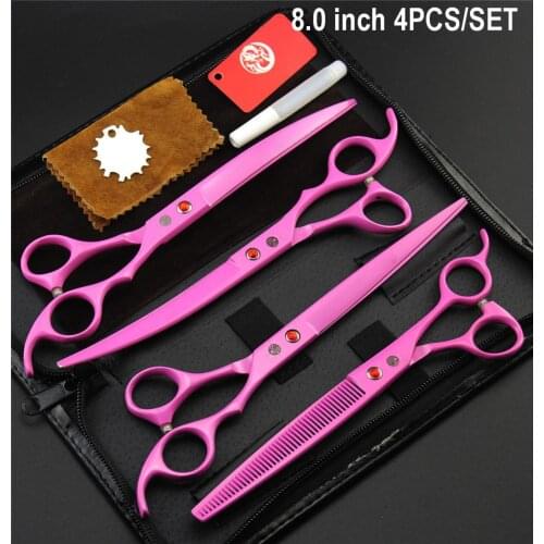 Professional Pet Grooming Scissors Set 7 inch 8 inch Hair Cutting Thinning Curved Pet Clipper Dog Shears 4pcs/set and Bag
