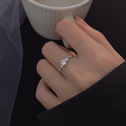925 Sterling Silver Zircon Open Rings For Women Wedding Adjustable Index Finger Ring Valentines Day Gift