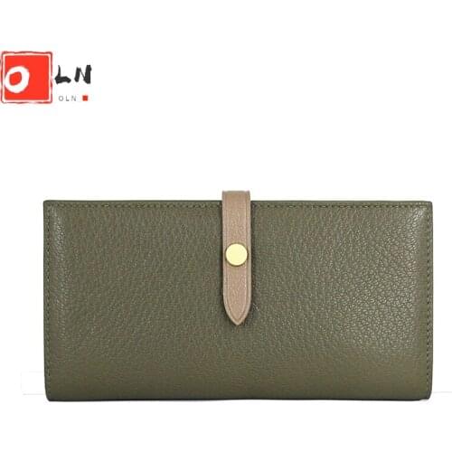 Luxury Goat Leather Long Women Wallet Panelled Design Female Coin Purse Fashion Button Ladies Clutch Wallets 2021 New Arrival