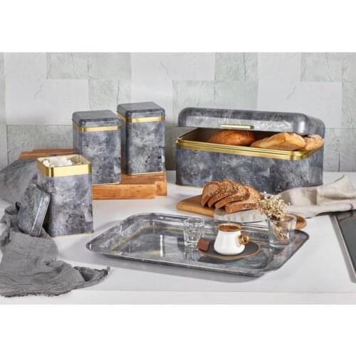 Luxury Bread Storage Box Metal Marble Pattern Container For Kitchen Set of 4 Countertop Bread Cookies Storage Holder Container
