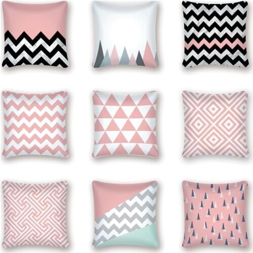 Pink Geometric Nordic Cushion Cover Striped Throw Pillow Cover Polyester Cushion Case Sofa Bed Decorative Pillow Case Cojines