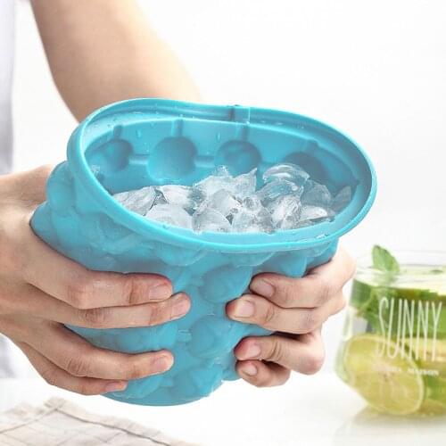 Silicone Ice Cube Bucket Tray With Lid Portable Ice Cube Maker Mould Wine Ice Mold Cooler Beer Bucket For Kitchen Party Bar Tool