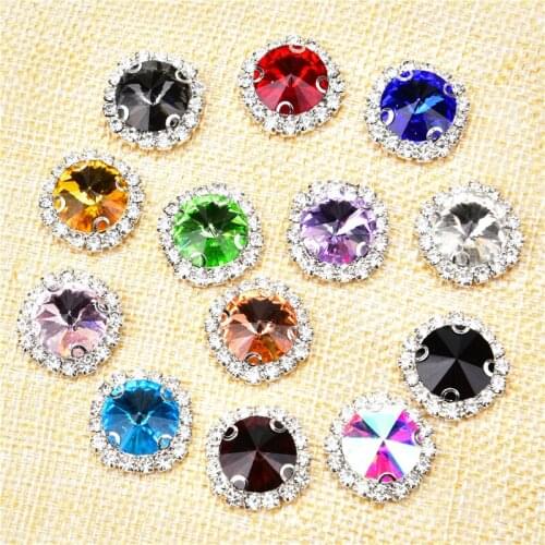 Glass Crystal Ab 14Mm Classical Round 15 Pcs Silver Fancy Claw Sew On Rhinestone Pointed Back High Quality Diamond Decorations