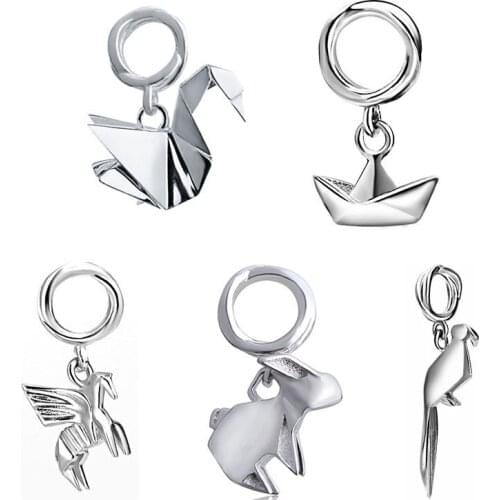 100% 925 Silver Metal Beads Lovely Origami Little Horse Rabbit Boat Fit Authentic European Bracelet Pendants Diy Jewelry