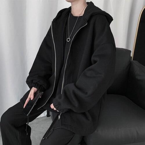 Spring and autumn hooded sweater mens sports loose joker zipper cardigan thin coat