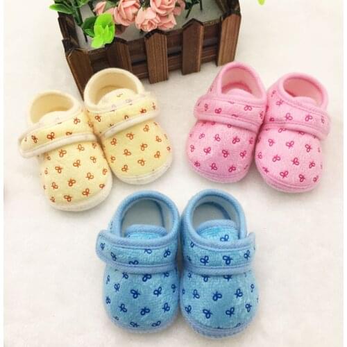 Baby Girls Crib Shoes Bowknot Lovely Hook Loop Cotton Shoes New First Walkers New BS11