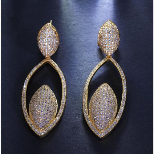 Unique Long Drop Earrings Setting wiht AAA Cubic Zirconia Stone Luxury Wedding Earrings Bridal Accessory Gifts