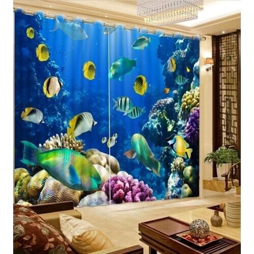 Drapes Cortinas custom curtains Fish Coral Underwater World photo print curtains modern living room curtains