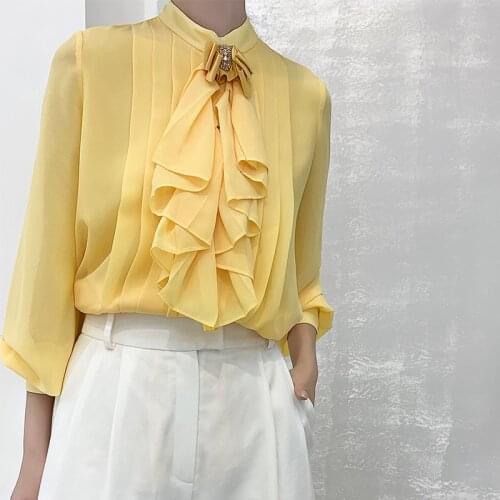Style Korean fashion commuting Bai with shirt female 2021 spring and summer new ins long sleeve slim chiffon shirt