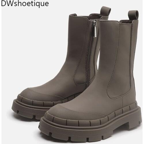 2021 new women ankle boots fashion Army green boots flat round toe zip boots for ladies outdoor